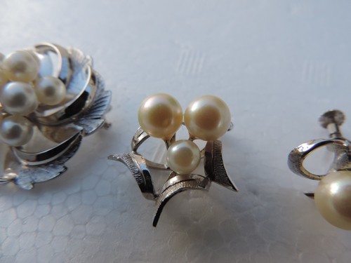 Orecchini pendenti spilla perle Akoya argento sterling giapponese vintage - Foto 5 di 8