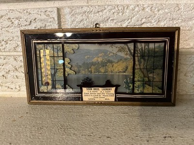 Vintage Advertising Thermometer Sohn Bros. Lansing Mi 3d wilderness Scene