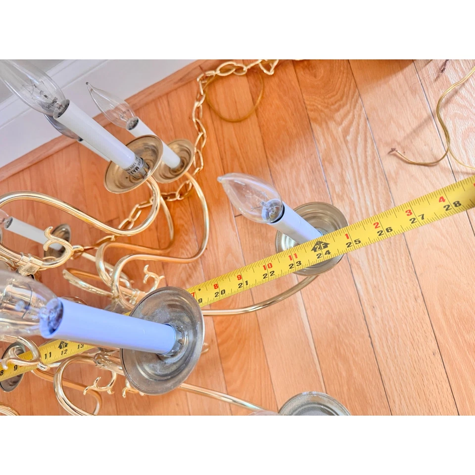 Vintage Polished Brass Gold Color 12 Light Candle Chandelier Lighting with Lamp - Image 4 of 4