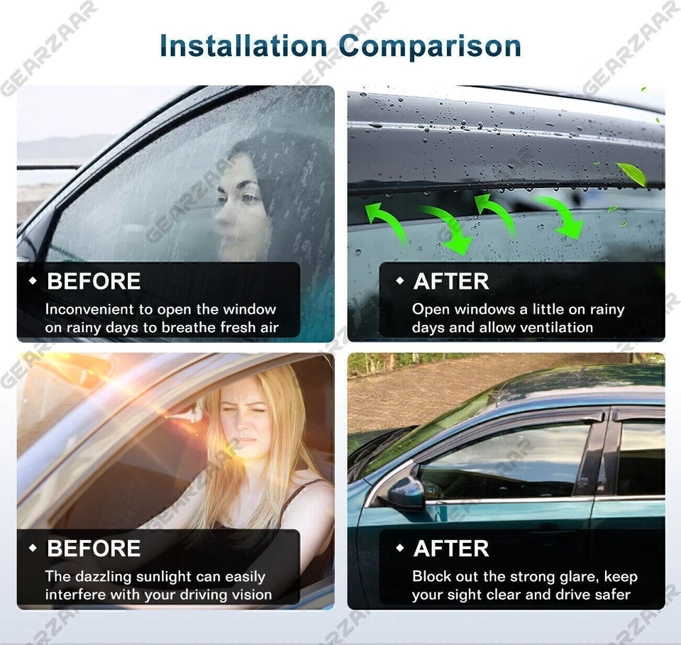 For 1998- 2002 Toyota Corolla 3D Wavy Mugen Style Window Visor Vent Rain Guards - Изображение 4 из 4