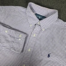Ralph Lauren Mens 16 34/35 Classic Fit Purple Gingham Check Button Down Cotton