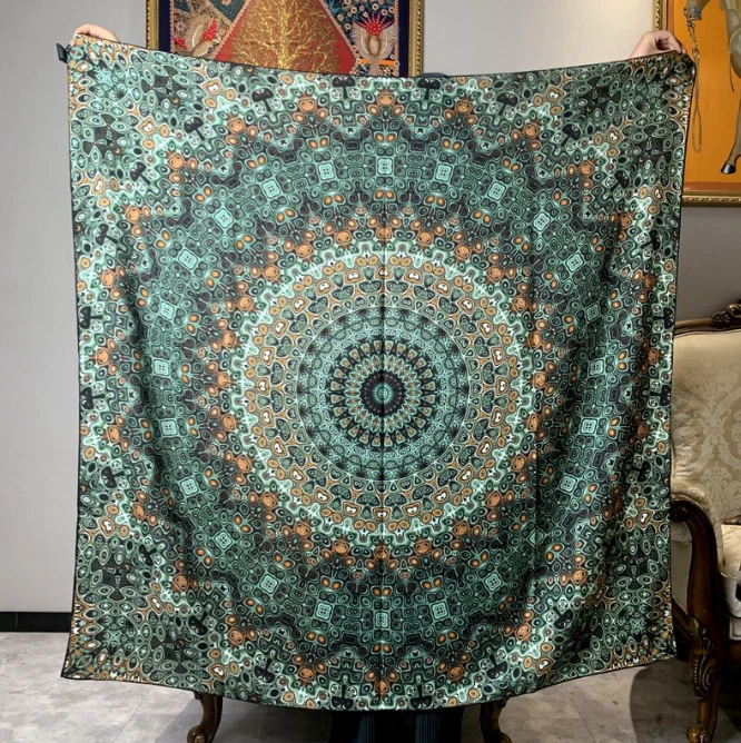 70% Cashmere 30% Silk Neckerchief peacock Print Shawl Scarf Bandana 53'' Wrap