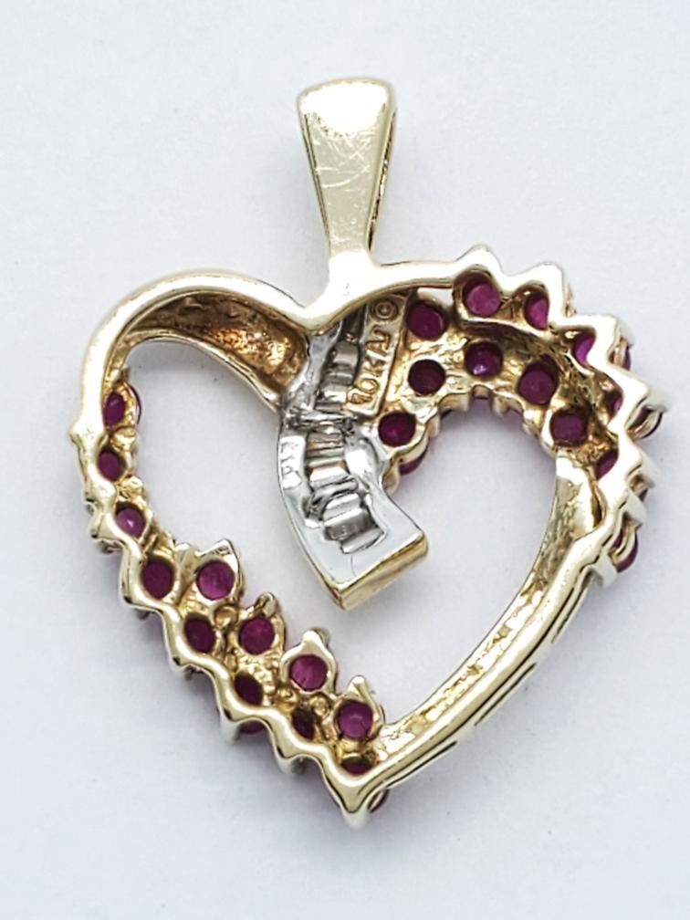 10K Solid Yellow Gold Ruby Diamond Accent Heart P… - image 2
