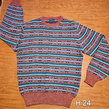 Vtg 80s Arrow Blazer Sweater Mens Large Tall Fair Isle Striped Acrylic Knit H24