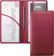 Car Registration and Insurance Holder, Pu Leather Car Document Color: Wine Red