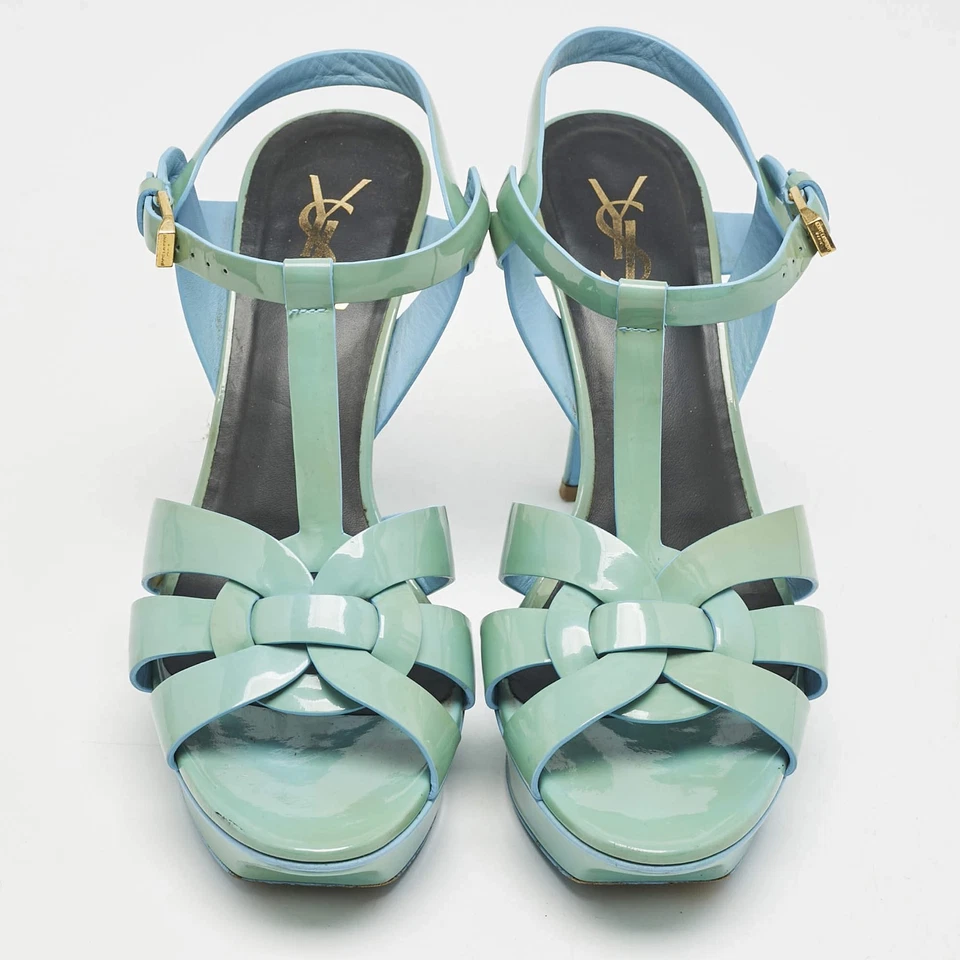 Sandalias de plataforma tributo de charol azul Saint Laurent talla 39 Foto 3 de 4