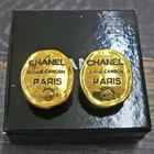 CHANEL Gold Plated CC Logos Cambon Round Vintage Clip Earrings #1421c Rise-on