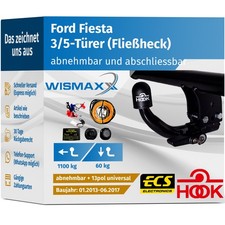 HOOK ANHÄNGERKUPPLUNG abnehmbar passend für Ford Fiesta JA8 +13-polig E-Satz ABE