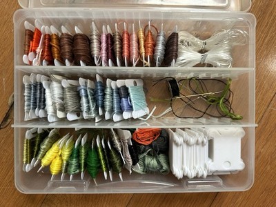 DMC Skeins Embroidery Floss Thread Assorted Colors with bobbins and storage case