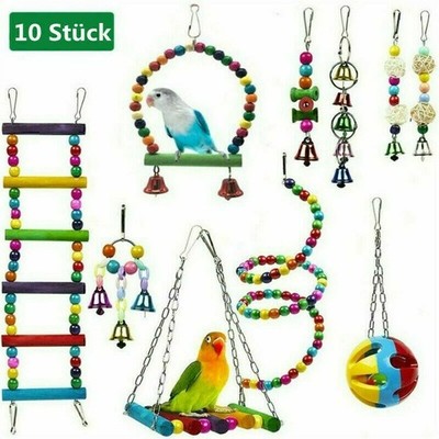 10 Set Vogelspielzeug Papageienspielzeug Schaukel Hängende Glocke Wellensit H6B7