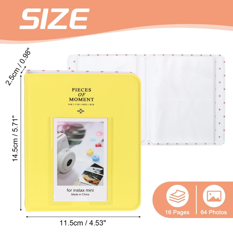 64 кармана фотоальбом, кожаный чехол 2 x 3 маленький фотоальбом, (желтый) - Изображение 2 из 4