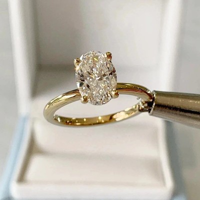 2CT Oval Lab Created Diamond Solitaire Engagement Ring 14K Yellow Gold Plated