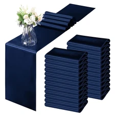 24 Pack Navy Blue Satin Table Runner 12x108 Inch for Wedding Birthday Party