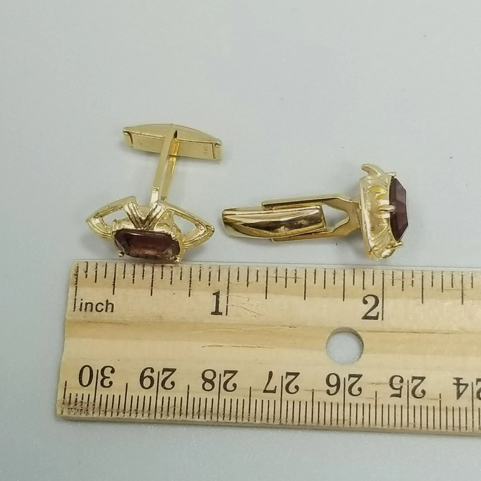 Gemelos vintage de diamantes de imitación púrpura tono dorado pat colgante Foto 2 de 4