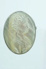 Ancien camée nacre fin 19ème portrait Vierge / sainte, monture argent broche