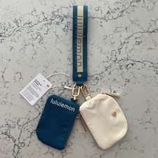  NWT Lululemon Dual Pouch Wristlet Ocean Bone Wordmark 