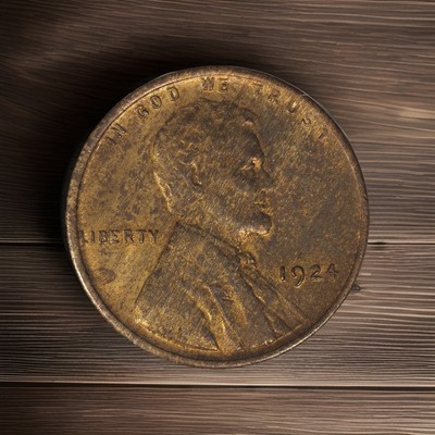 1924 Lincoln Wheat Cent Penny, Unc, Uncirculated, BU, Wood Grain Effect, Woody