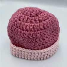 Handmade Crochet Pink Newborn Beanie Acrylic Winter Hat