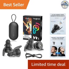 Silicone Ear Plugs Reusable 2 Pairs High Fidelity Noise Reduction Black