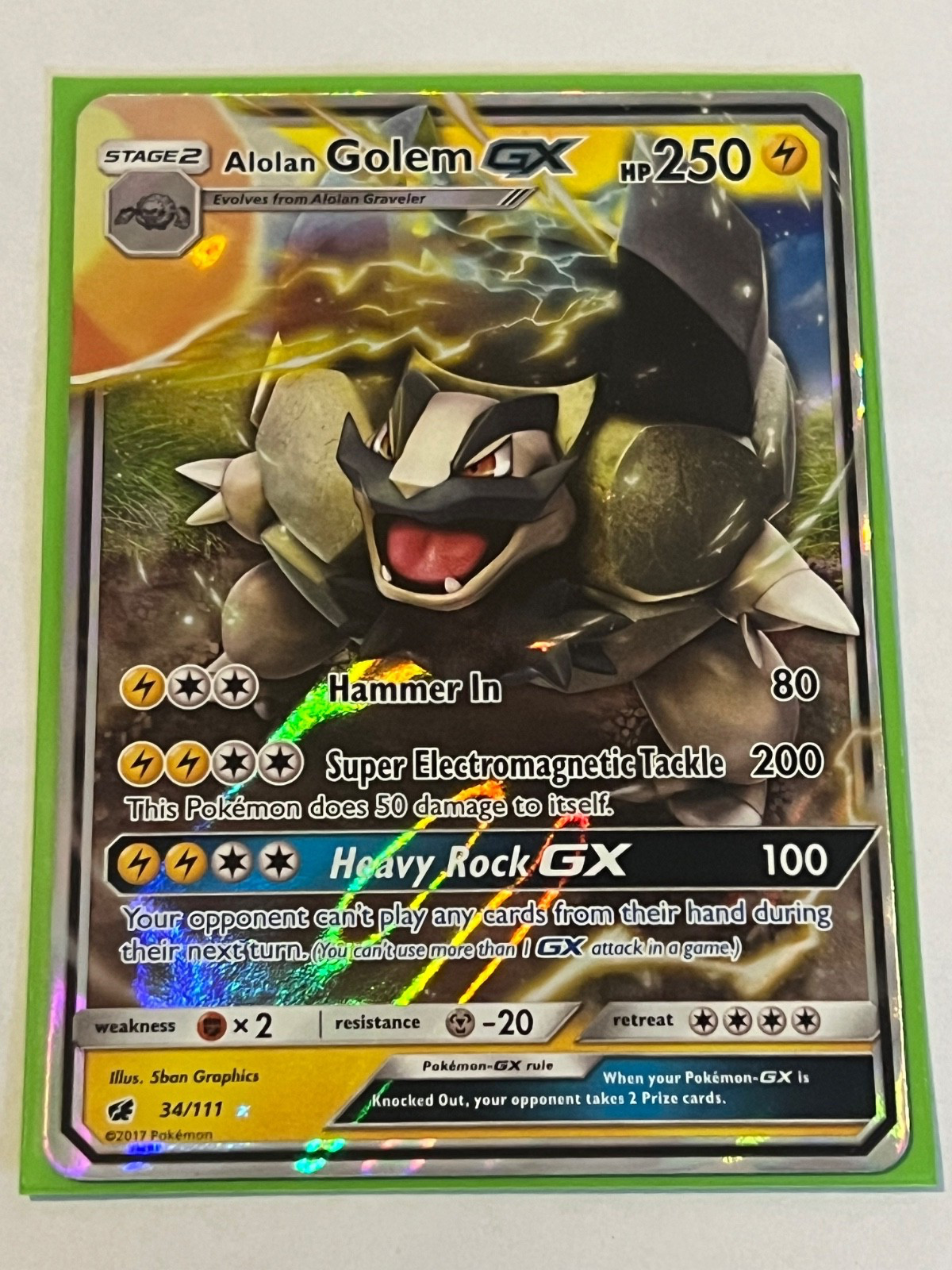 Pokemon card TCG - Alolan Golem GX 34/111 Half Art Crimson Invasion NM