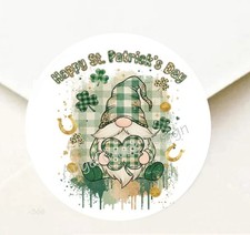 HAPPY ST PATRICKS DAY GNOME w/SHAMROCK SCRAPBOOK STICKERS FAVORS ENVELOPE SEALS