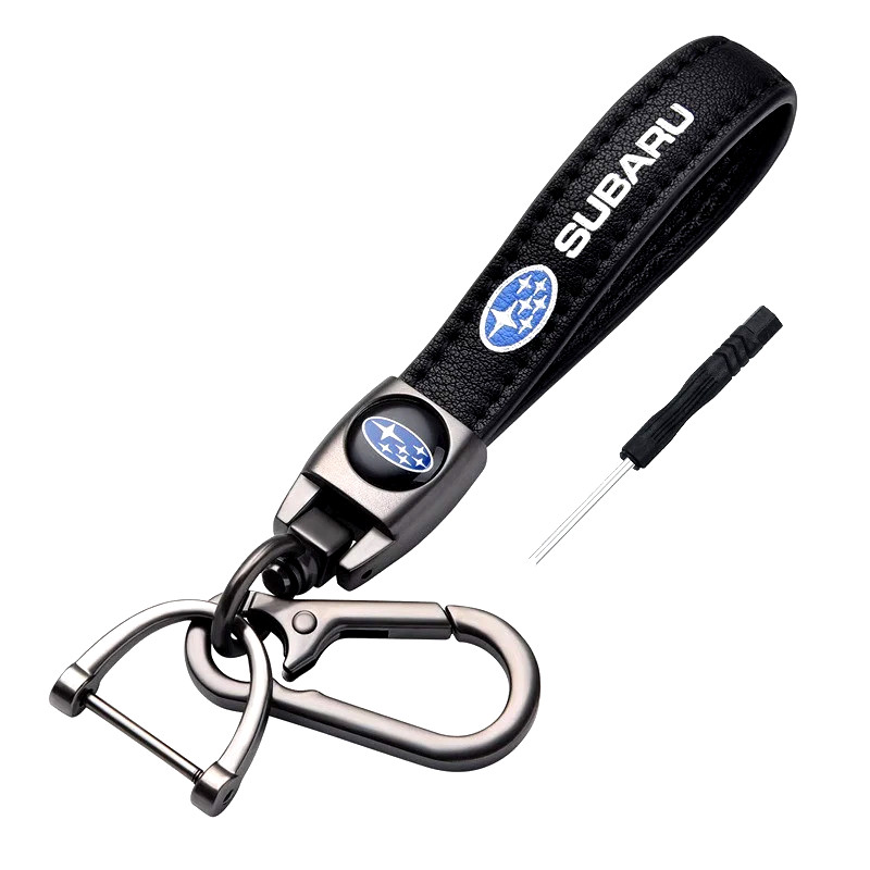Auto Schlüsselanhänger für Subaru Fans mit schwarzem Lederband + Karabinerhaken