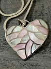 VINTAGE LARGE WAVY PINK ABALONE HEART PENDANT 925 STERLING SILVER NECKLACE — photo 3