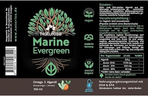NatuRise® Omega 3 Vegan - Algenöl - 1884mg DHA, EPA & DPA - Hochdosiert - 100 ml - Bild 3 von 6