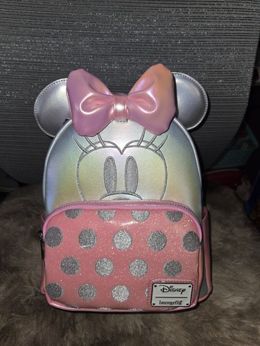 Loungefly Disney Platinum Pink Polka Dot Minnie Mouse Mini Backpack