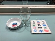 Vintage Union Pacific Railroad Ashtray, Glass And Napkins