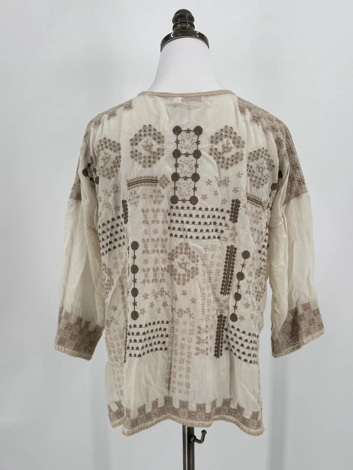 Top túnica Johnny Was color tostado bordado manga 3/4 talla S Foto 3 de 4