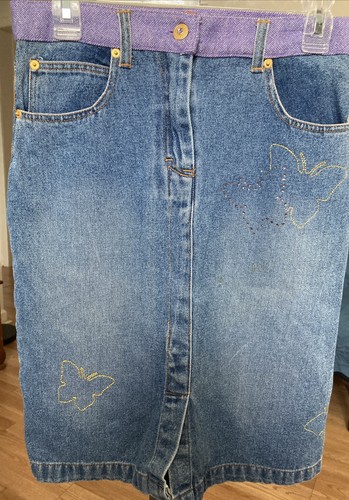 Girls Denim Jean Skirt Size 16 Butterfly Design Purple Mary Kate and Ashley
