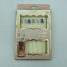 CWC 6 Reusable Glass Straw Set with Pastel  Gummy Bears NEW W/ Brush Cleaner