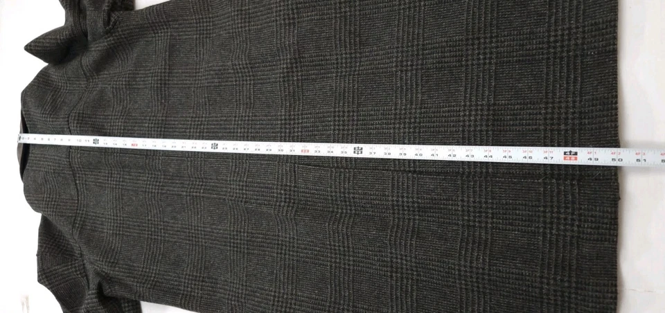 Vintage Eddie Bauer Wool Overcoat Men's Medium Plaid Leather Collar USA Made - Image 4 of 4