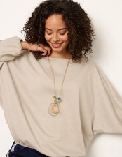  Blue Vanilla Womens STONE Elasticated Batwing Necklace Jersey Top