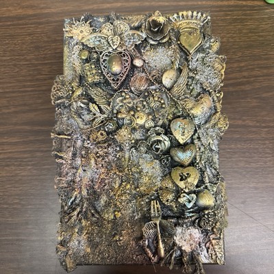 Unique 12  Box Decorative With Old Jewelry /Found Objects