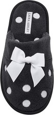 Laura Ashley Women's Slippers M 7-8 Black Polka Dot Bow Slip On House Shoes NEW