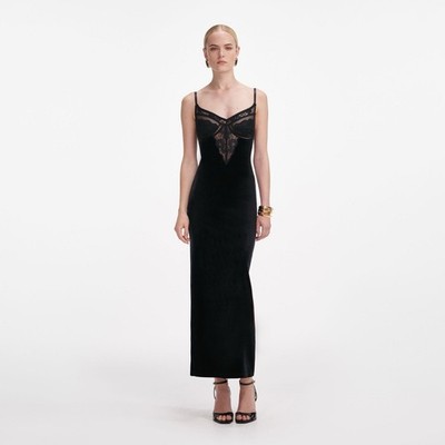 Self portrait BLACK VELVET STRAPPY MIDI DRESS $620 US 6 UK 10