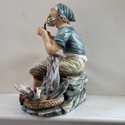 Rare CAPODIMONTE FISHERMAN Smoking Pipe Porcelain 10.25” ITALY Statue FLAW - Picture 14 of 24