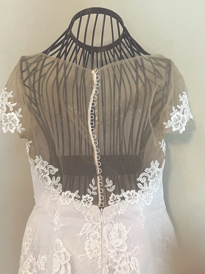 Свадебное платье подлинный французский кружева слоновой кости над свет румяна размер 10 - Изображение 3 из 4