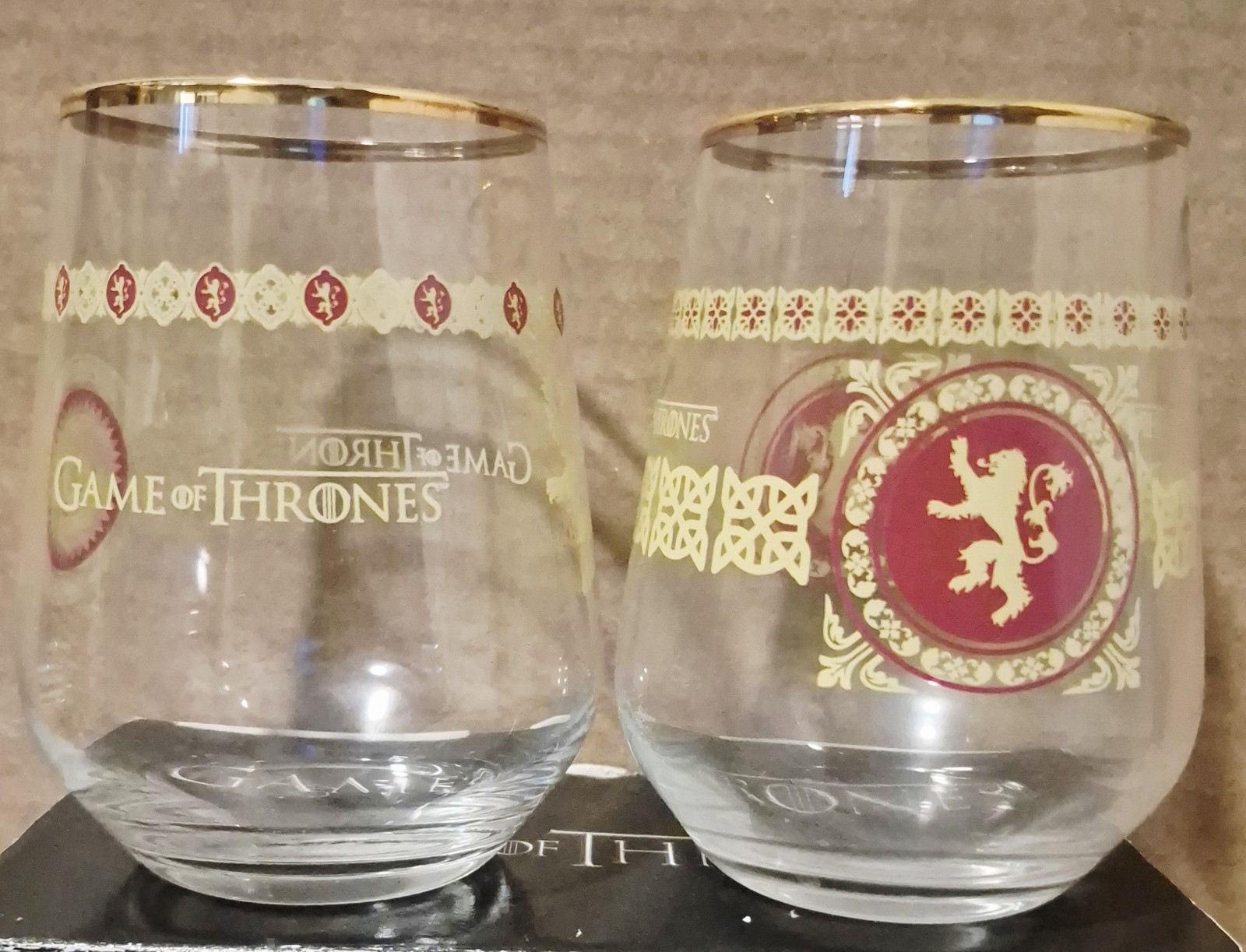 Set of 2 Game of Thrones Gold & Platinum Rim 14oz Glasses Whiskey Bar Glass. New