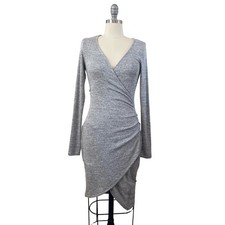 Forever 21 Women's Dress Size S Grey Bodycon Plunge Neck 