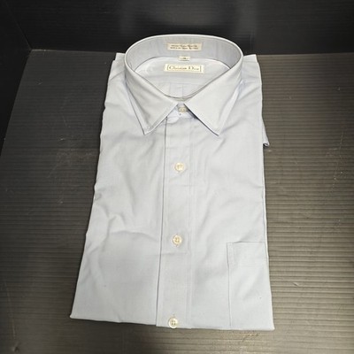 Christian Dior Mens Dress Shirt Size 16 32/33 Light Blue Short Sleeve Vintage