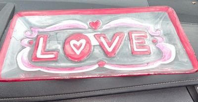 NEW Demdaco Love Framed Hearts Vibrant Red 15x8 Art Glass Rectangular Platter