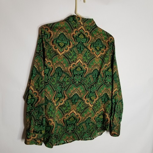 Jones NY Signature Woman Shirt Women's 1X Green Tan Paisley Long Sleeve Blouse - Picture 4 of 8