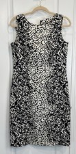 TALBOTS Black Ivory Animal Print Sheath Dress Size 6 Sleeveless Career Office