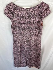 Banana Republic Dress Size 8 Sheath 100% Silk Short Sleeve Lined Purple Black