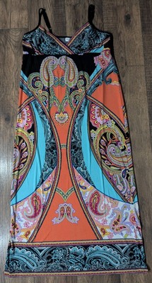 Olivia Matthews Womens Strappy Maxi Dress Colorful Bohemian Paisley Print  Size M | eBay