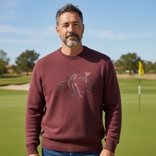Vintage Knightsbridge Mens Burgundy Golf Embroidered Cotton Crew Neck Sweater XL