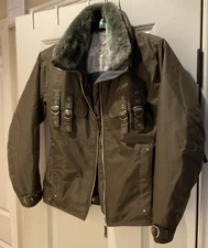 Womans Descente Olive Ski Jacket/coat , Size 6, Faux Fur Colar Lots of Zippers